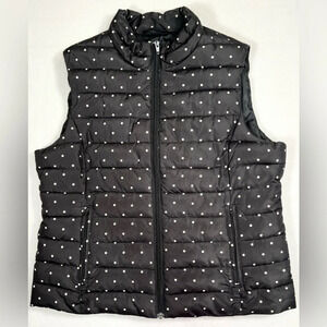 COLEBROOK Women’s Black White Polka Dot‎ Puffer Vest Zip Front Pockets Large